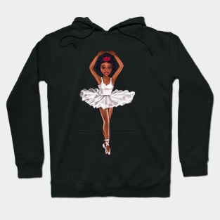 African American ballerina in white tutu and pink rose - anime manga brown skin ballerina Hoodie